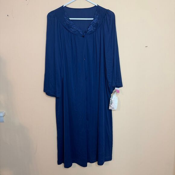 NWT Women's Shadowline 36280 Petals 3/4 Sleeve robe Gown navy - Picture 1 of 5
